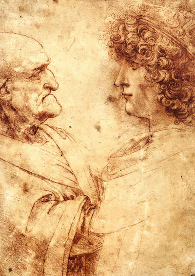 Heads of an Old Man and a Youth 1495 by Leonardo da Vinci Art Print (6 Sizes)