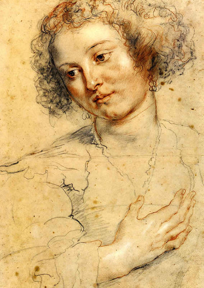 Head and Right Hand of a Woman Art Print Drawing by Peter Paul Rubens (6 Sizes)