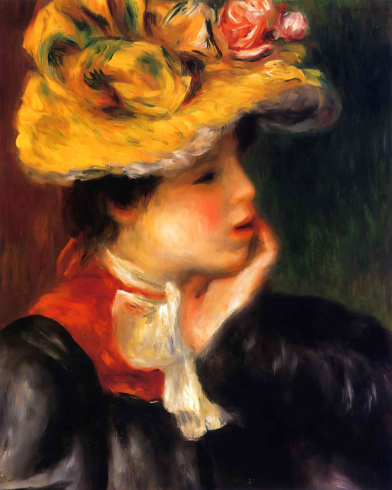 Head of a Young Woman (Yellow Hat) by Pierre-Auguste Renoir 8x10" Art Print