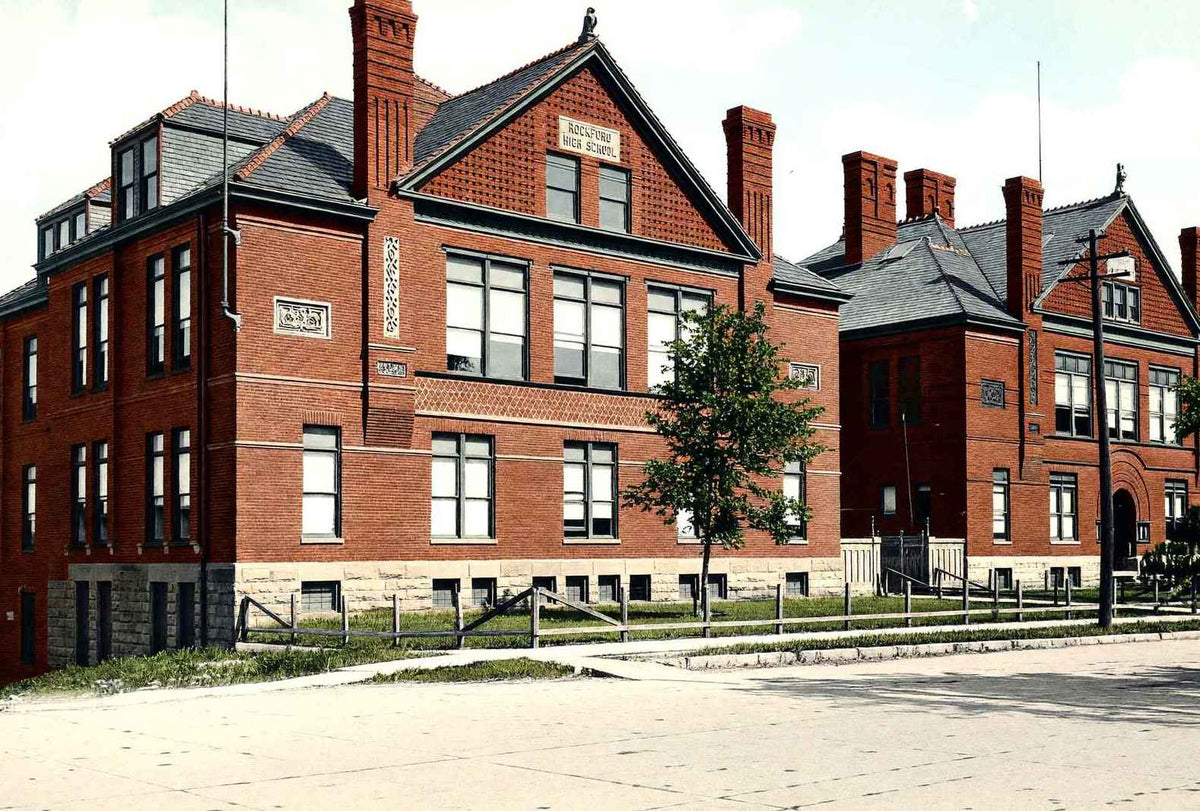 High School Rockford Illinois in 1904 Vintage Print (7 Sizes) - Premium Quality