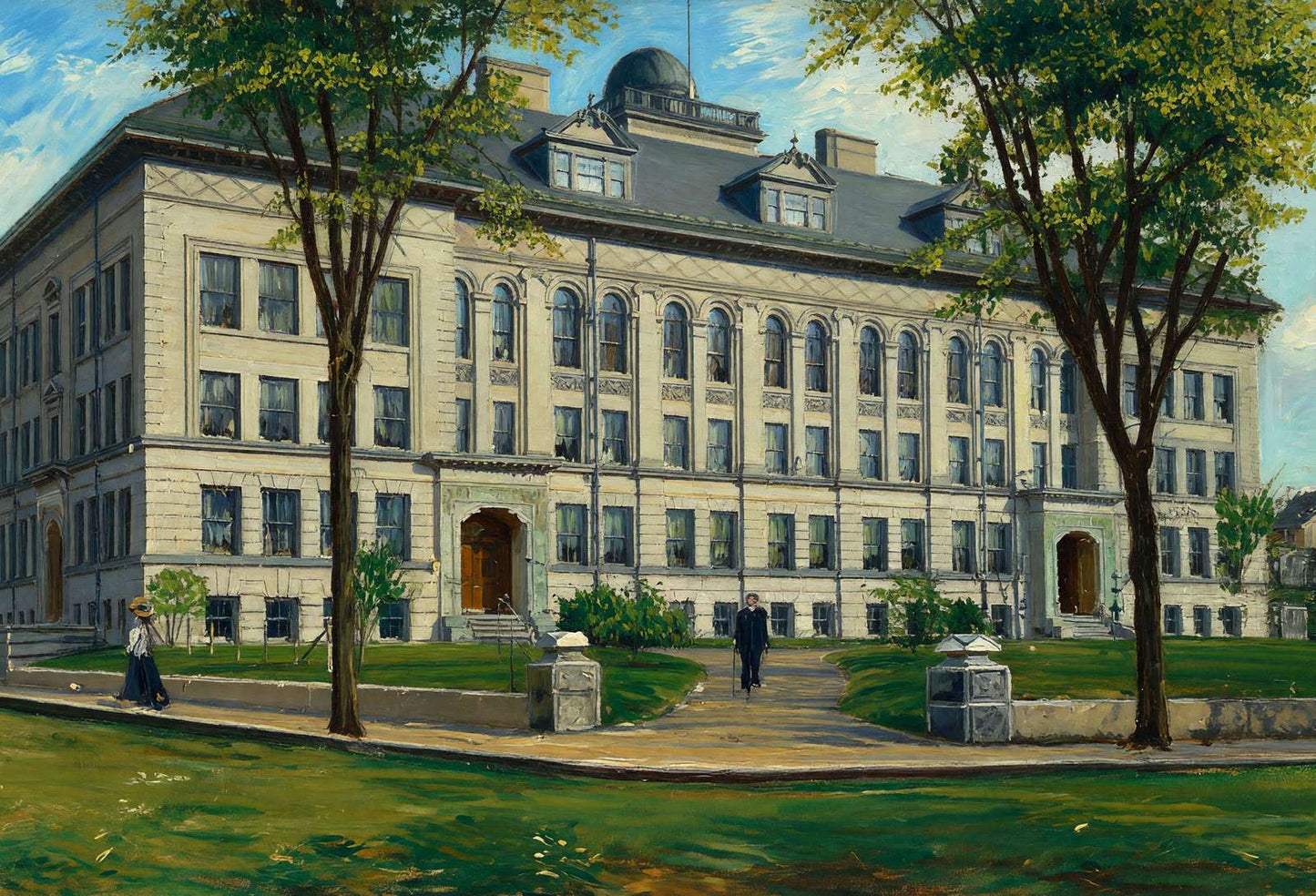 High School Manchester NH in 1907 Art Print (7 Sizes) - Restored