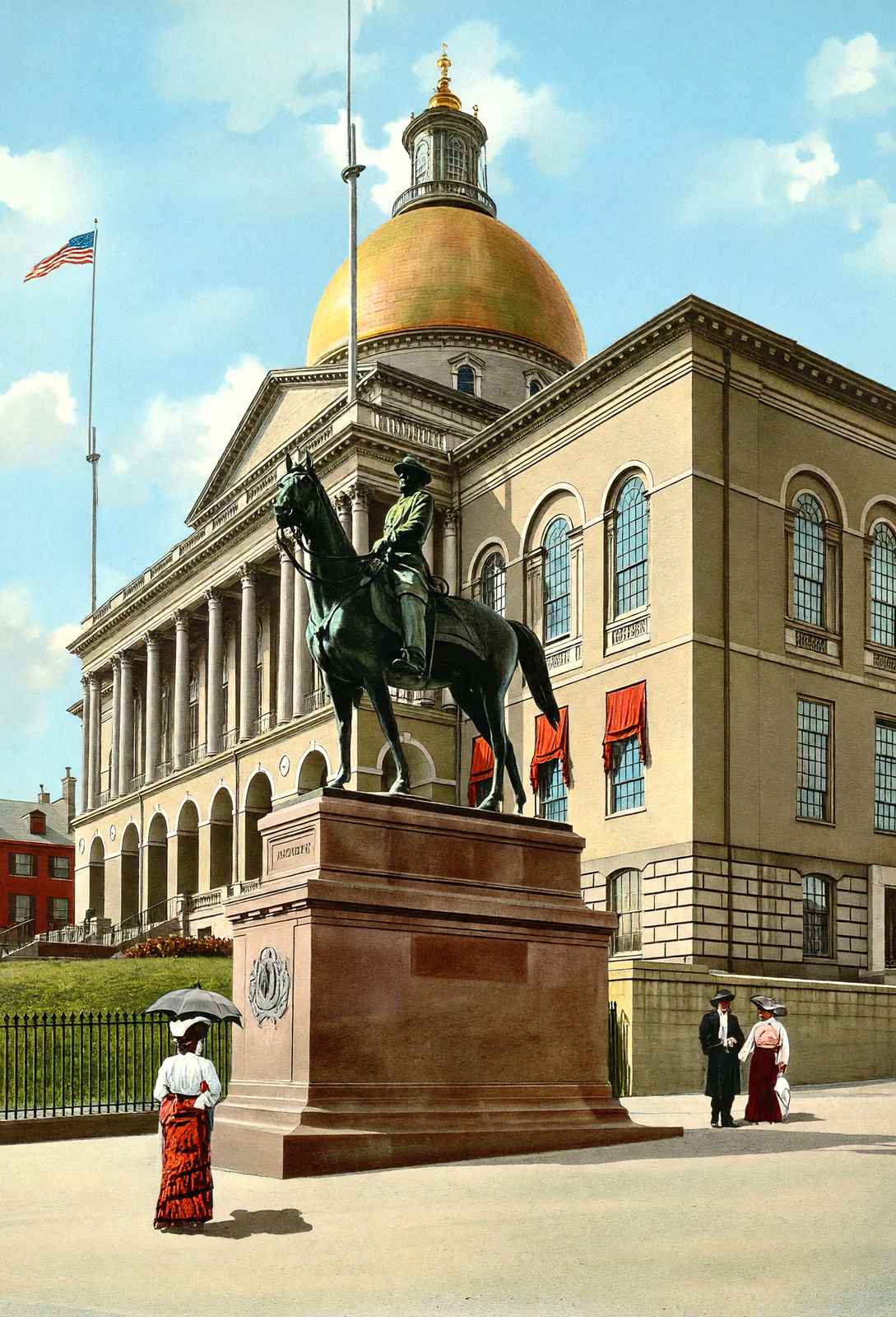 Hooker Monument and State House, Boston, MA in 1903 Vintage Print (7 Sizes)