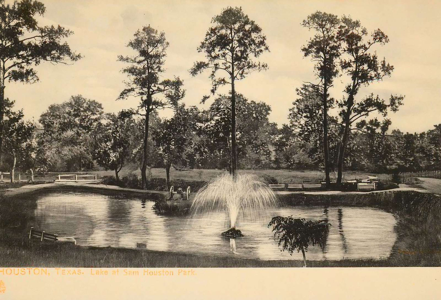Lake at Sam Houston Park Houston in 1907 Vintage Print (7 Sizes) - Acid Free