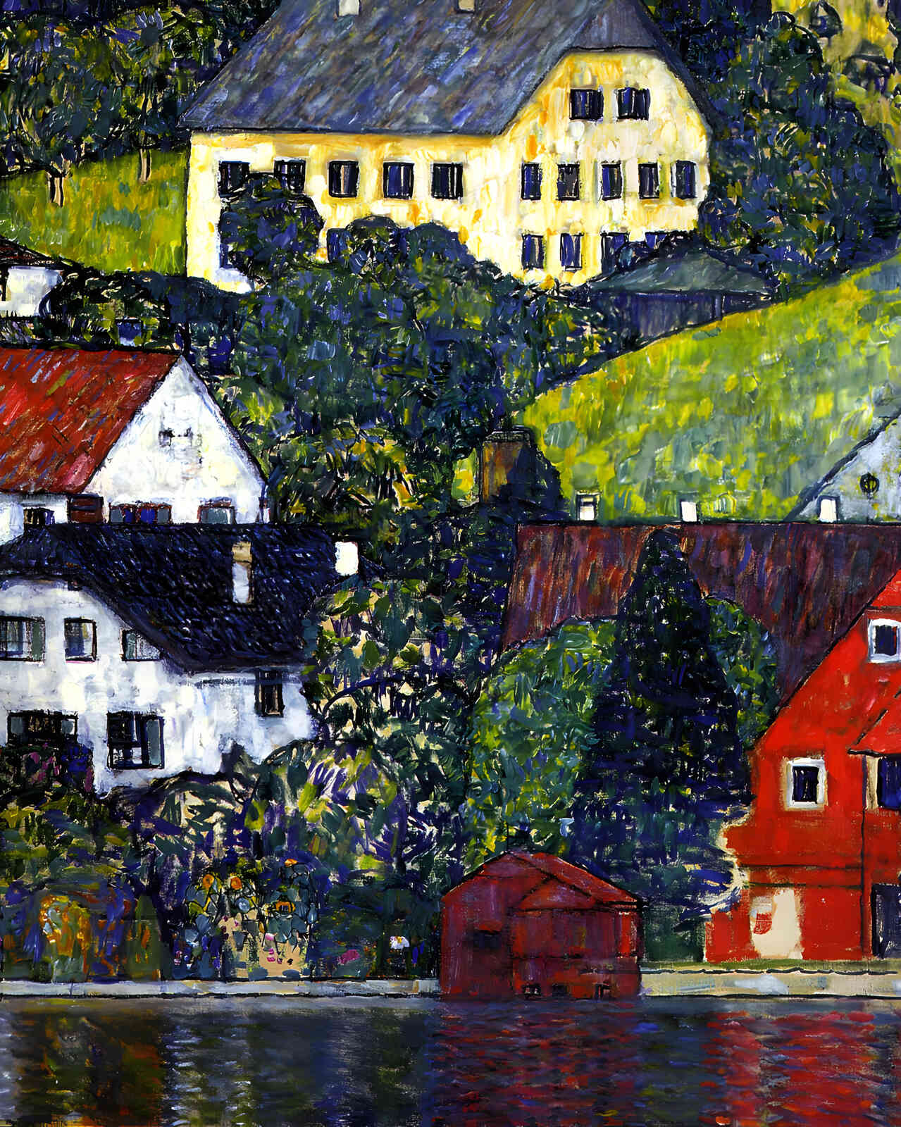 Houses at Unterach on the Attersee 1916 Painting by Gustav Klimt 8x10" Art Print