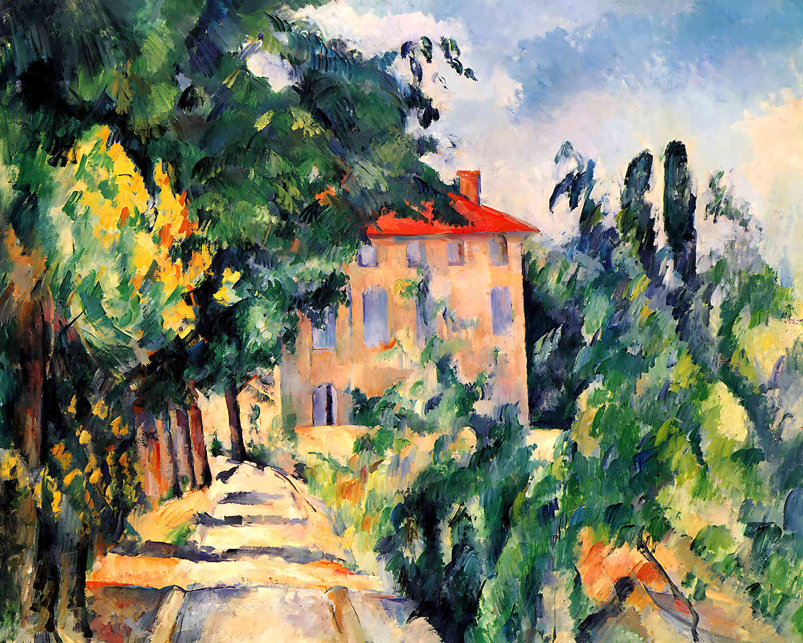 House with Red Roof Painting by Paul Cezanne 8x10" Art Print (High Quality)