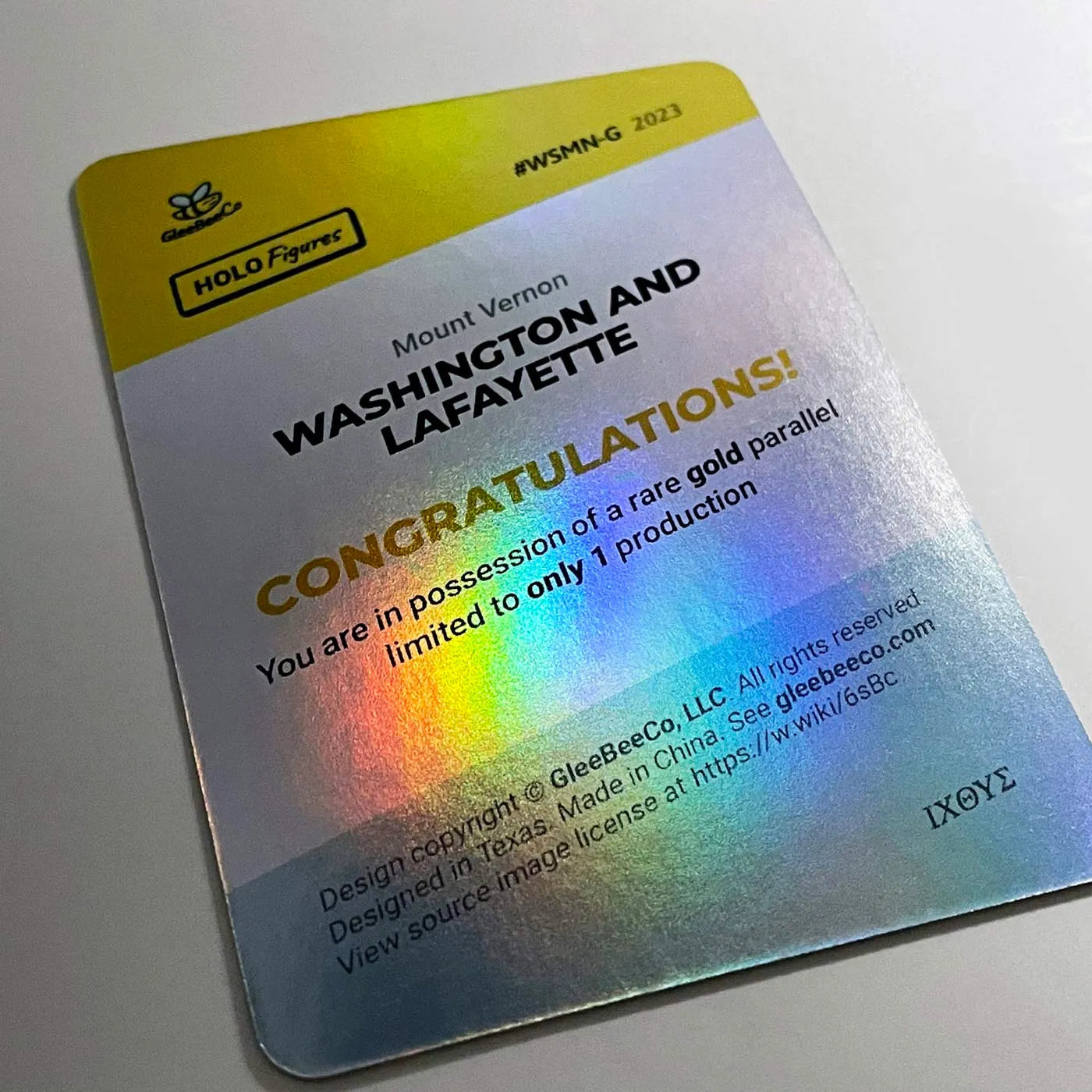 1/1 Washington & Lafayette Holo Gold Signature Card. 2023 GleeBeeCo #WSMG
