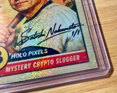 "Vintage" SATOSHI NAKAMOTO Mystery Bitcoin Slugger "Auto" Card GleeBeeCo 1/1