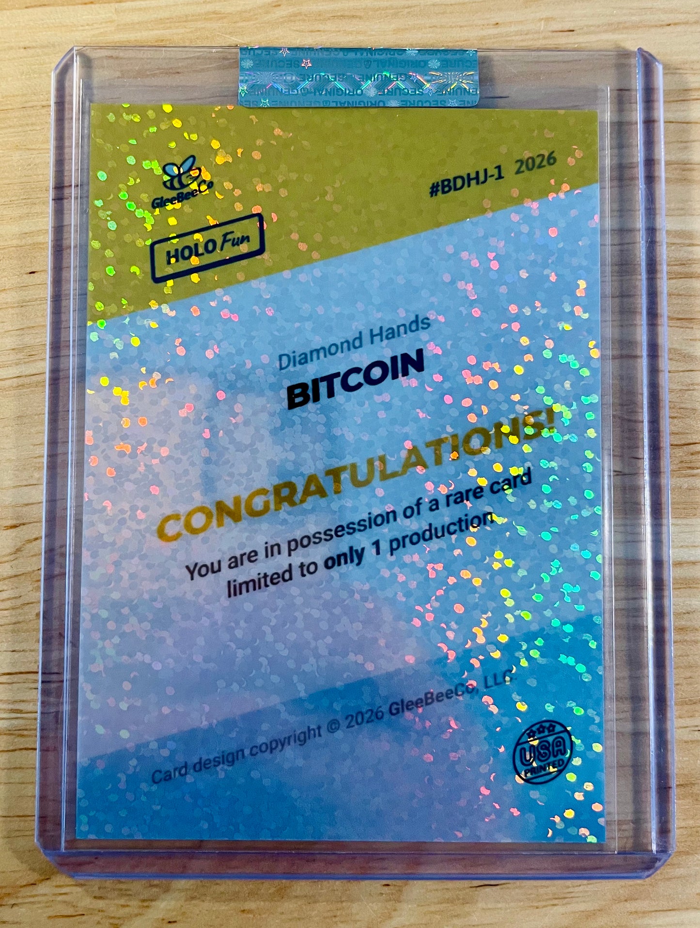 1/1 BITCOIN Card Diamond Hands Just HODL 2026 GleeBeeCo Holo Sparkle #BDHJ-1