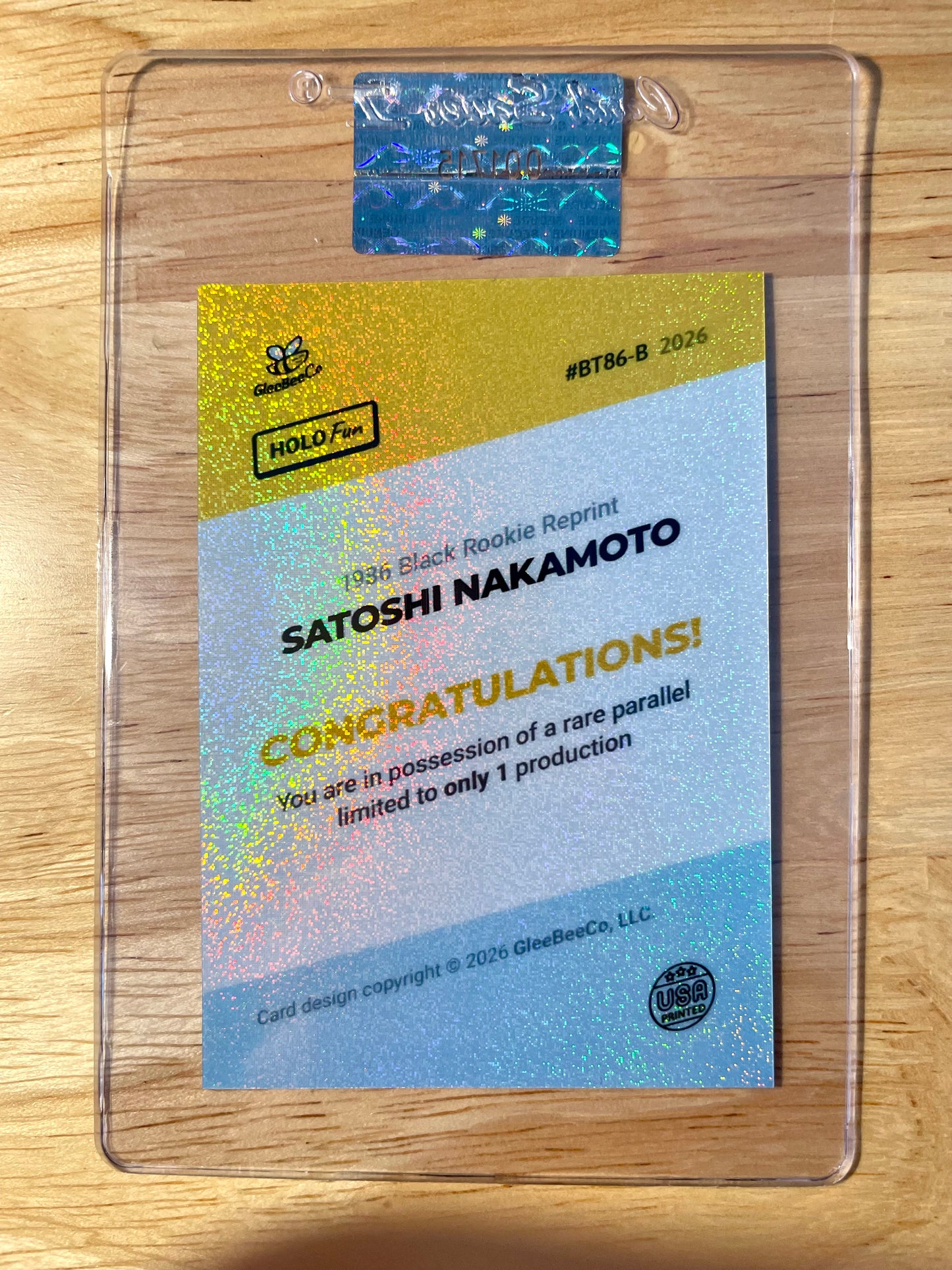 "1986" SATOSHI NAKAMOTO Bitcoin Basketball Card RC BLACK Holo Pixels #BT86 1/1