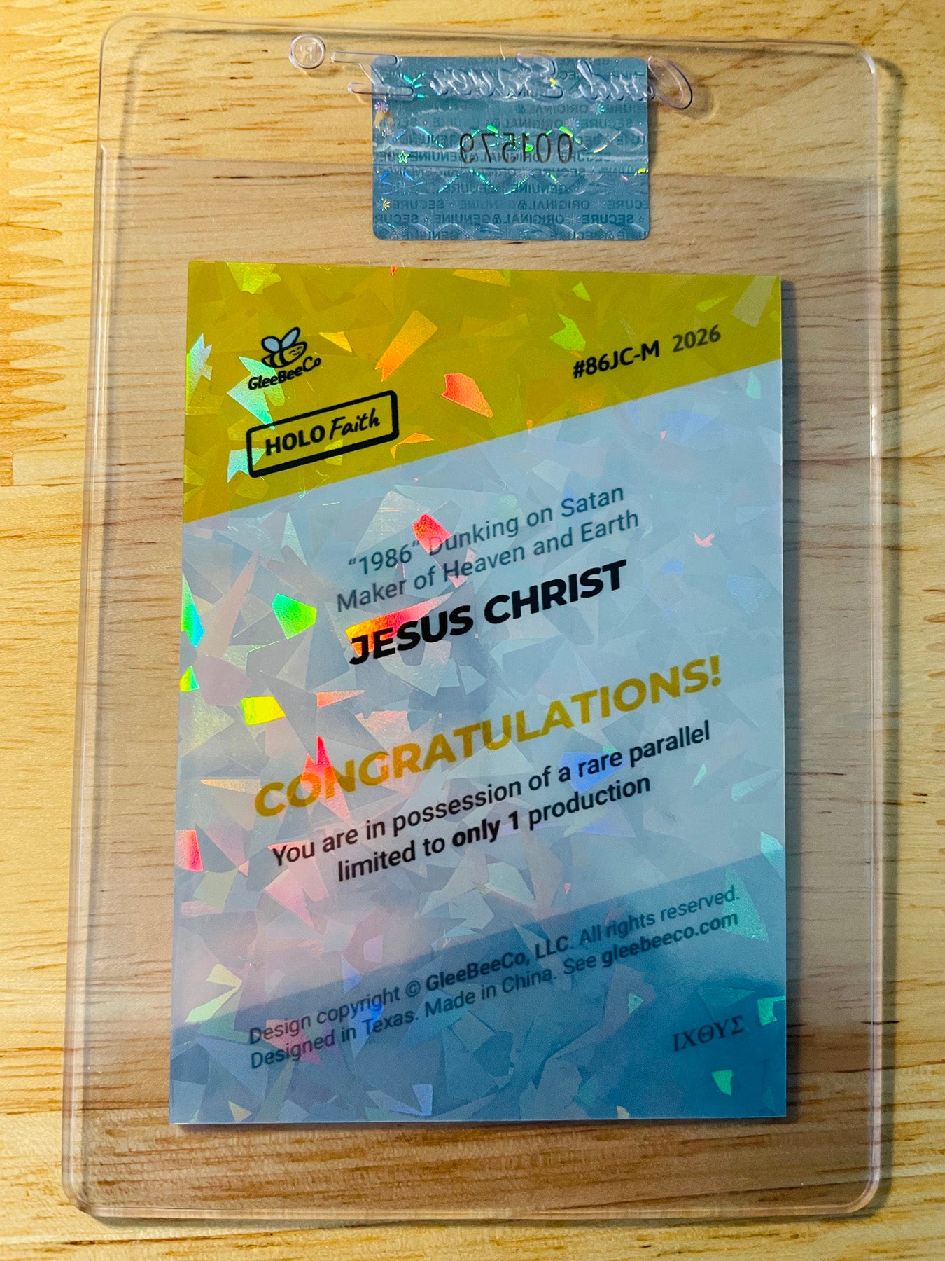 JESUS Basketball Card Dunking on Satan "1986" *Holo Shards* 2026 GleeBeeCo 1/1