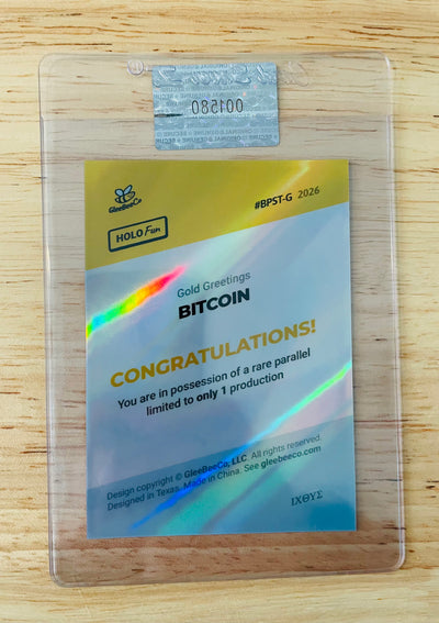 1/1 BITCOIN Card GOLD Holo Beams Greetings From Postcard 2026 GleeBeeCo #BPST-G