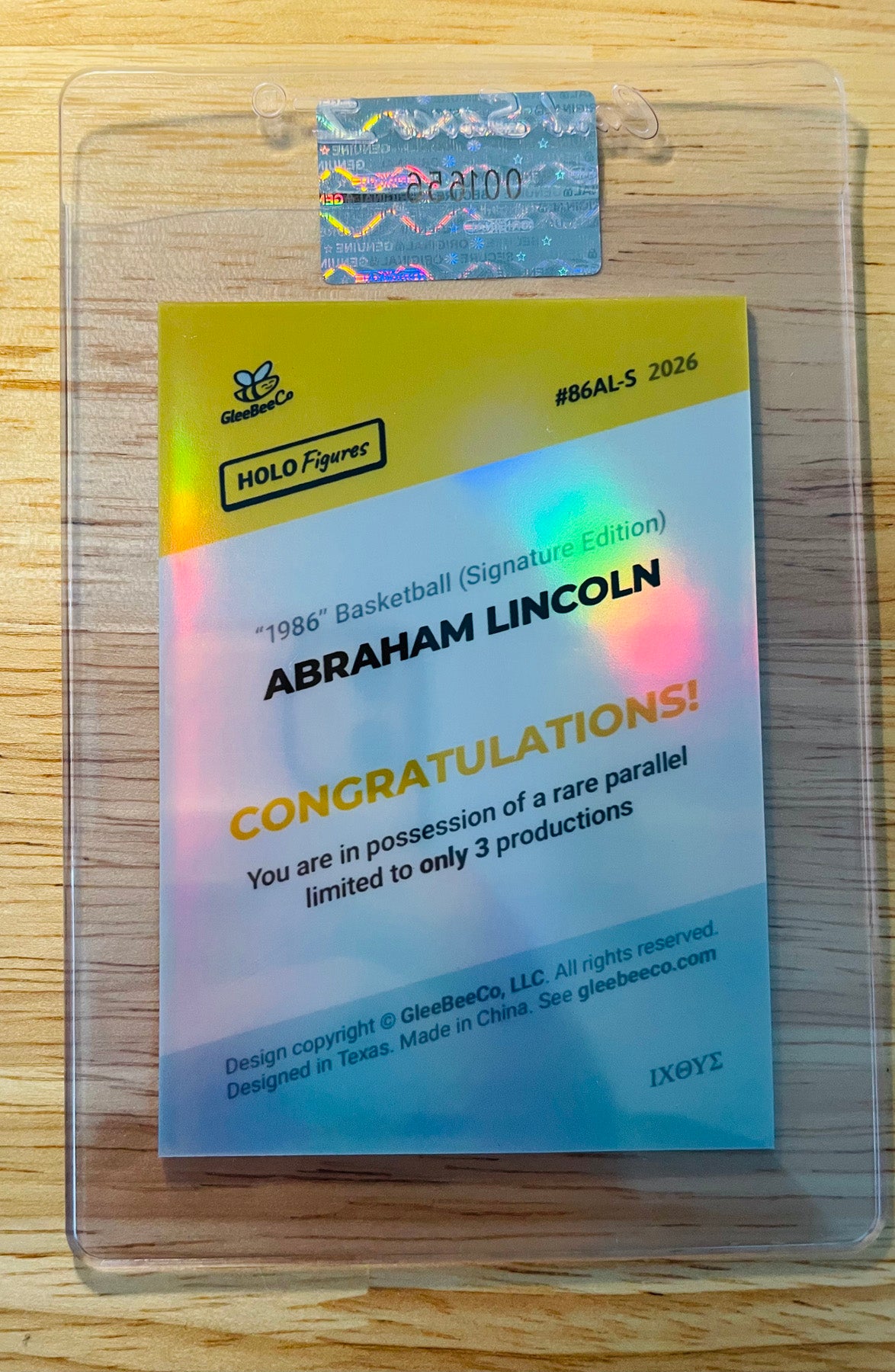 /3 ABRAHAM LINCOLN Basketball Card 2026 GleeBeeCo Holo Signature Edition #86AL-3