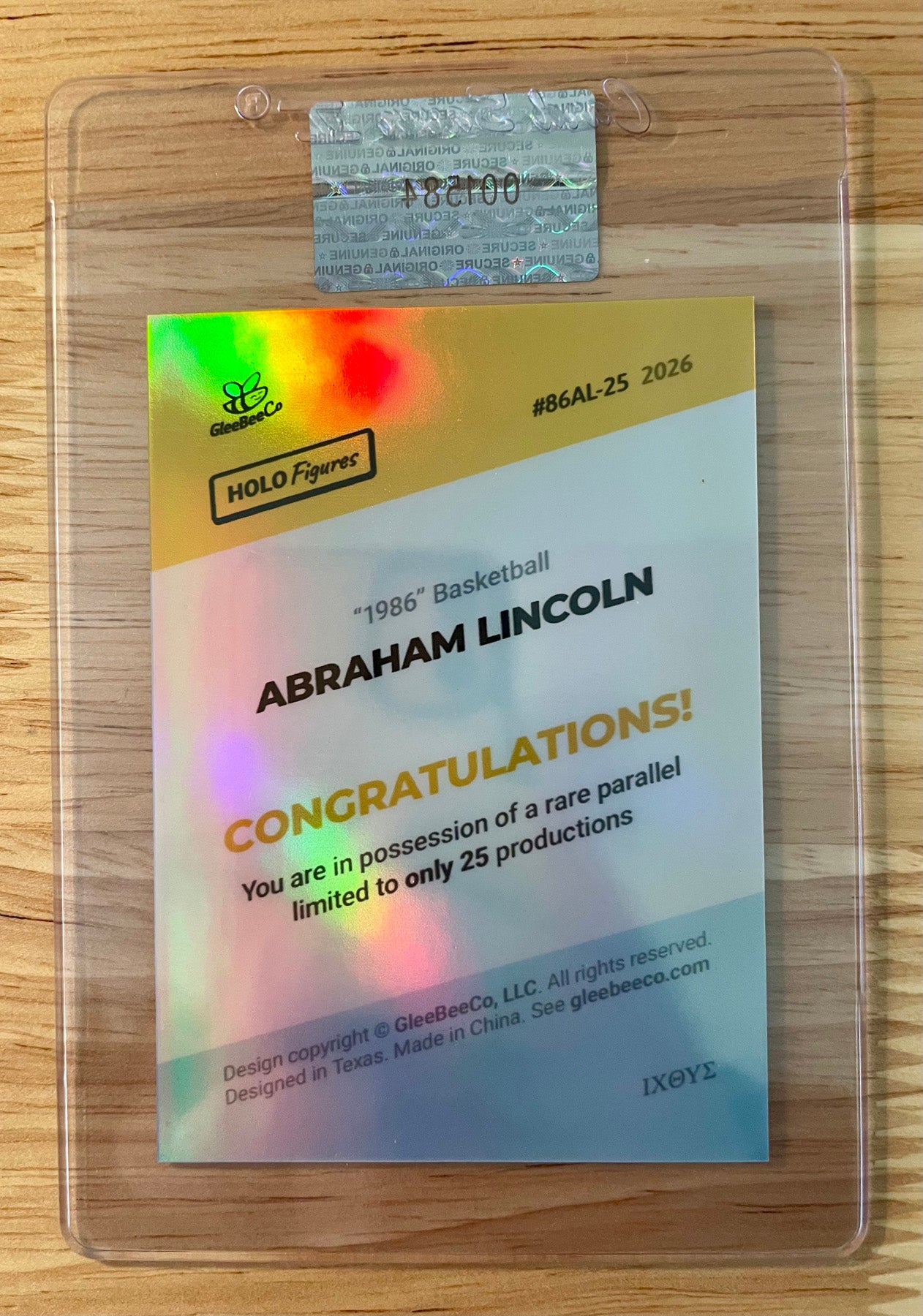 /25 Abraham Lincoln Basketball Card "1986" 2026 GleeBeeCo Holo Figures #86AL-25