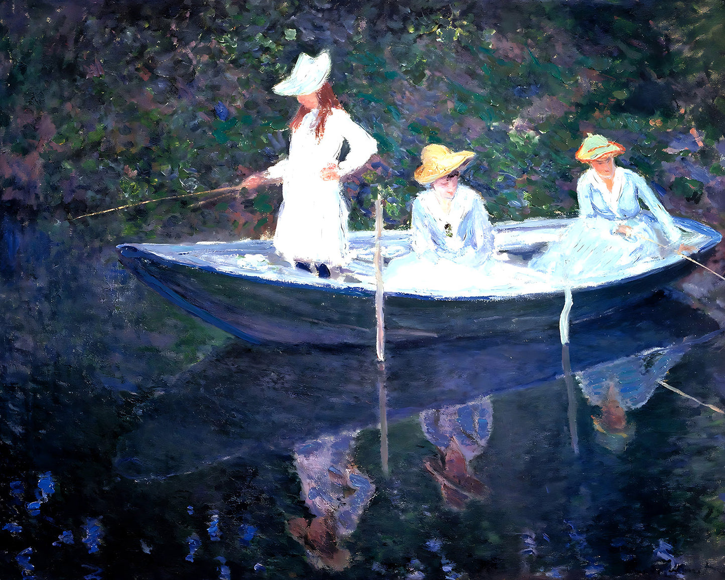 In the Norvegienne Boat at Giverny Painting by Claude Monet 8x10" Art Print