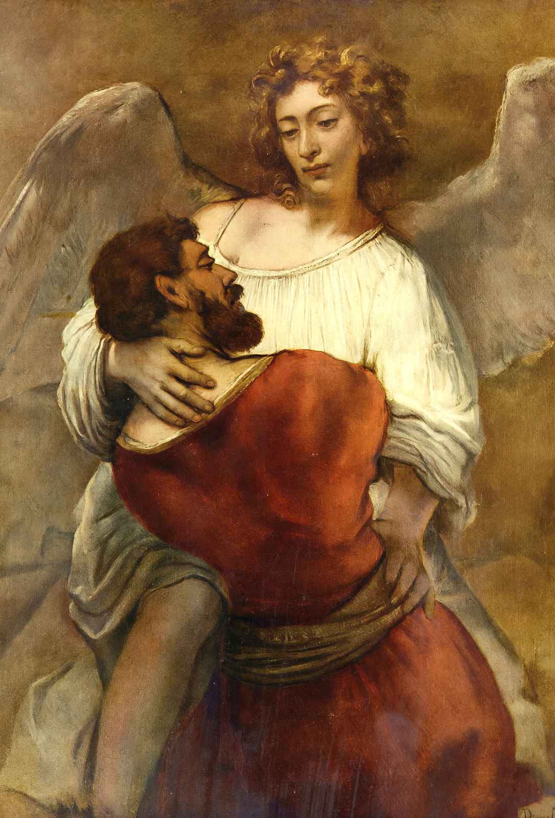 Jacob Wrestling with the Angel Art Print 1659 Painting by Rembrandt (6 Sizes)