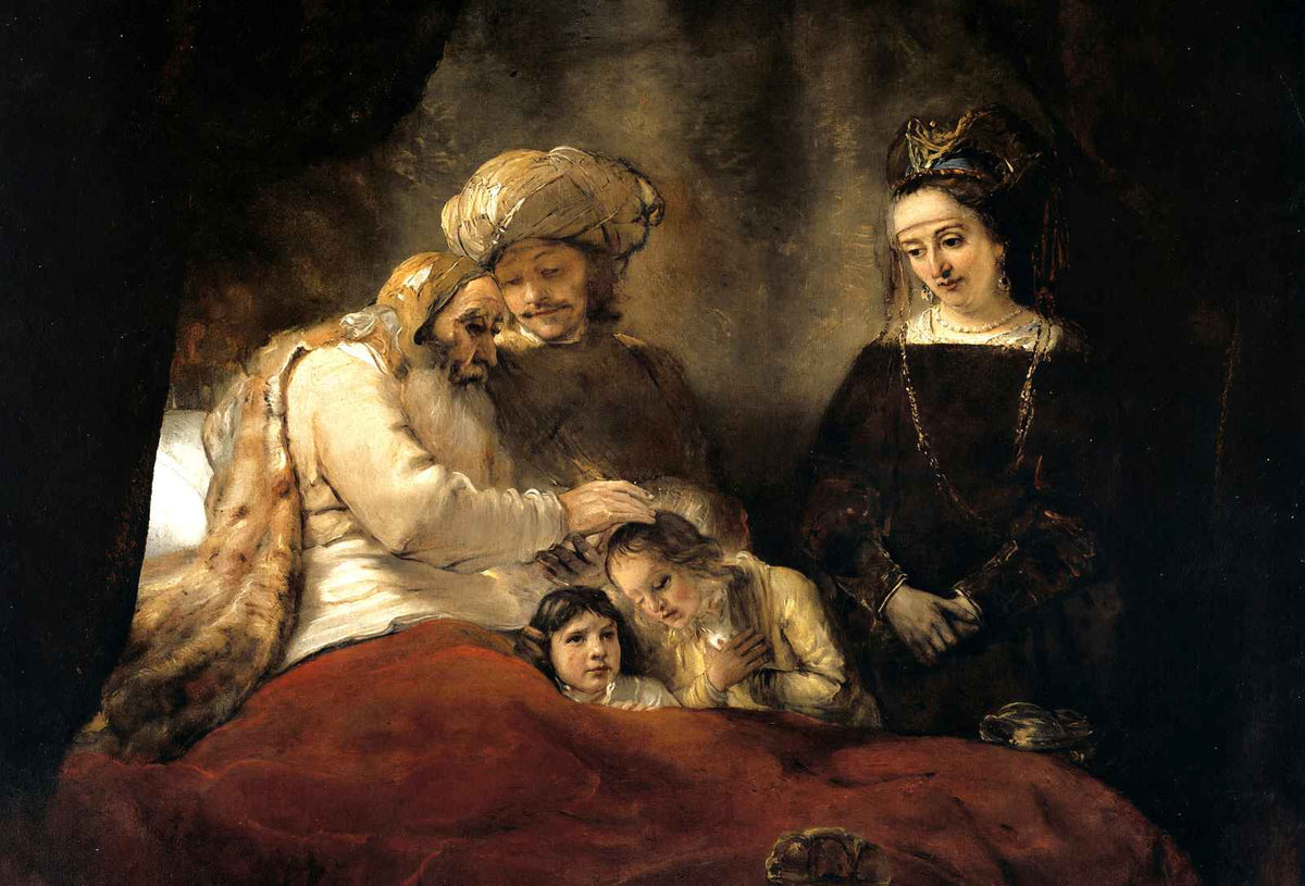 Jacob Blessing the Children of Joseph Art Print 1656 by Rembrandt (6 Sizes)