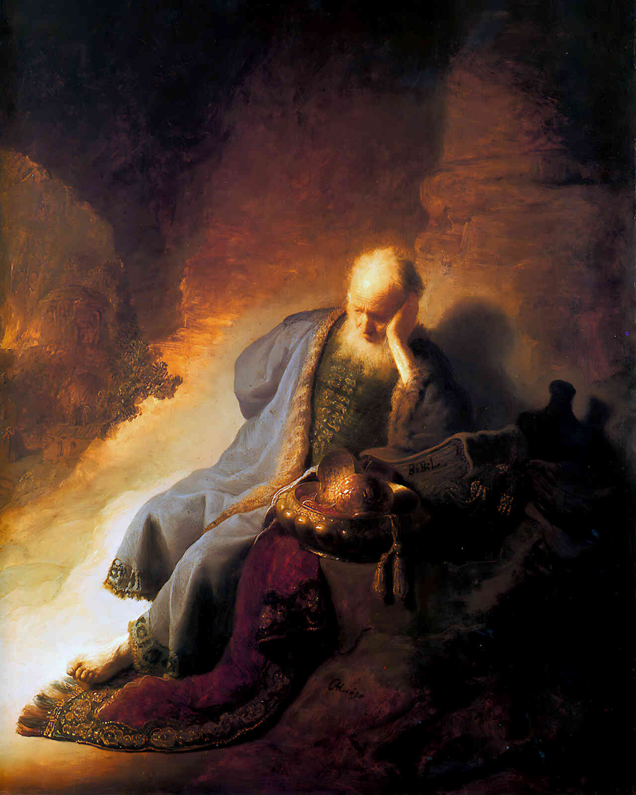 Jeremiah Mourning Over the Destruction of Jerusalem by Rembrandt 8x10" Print