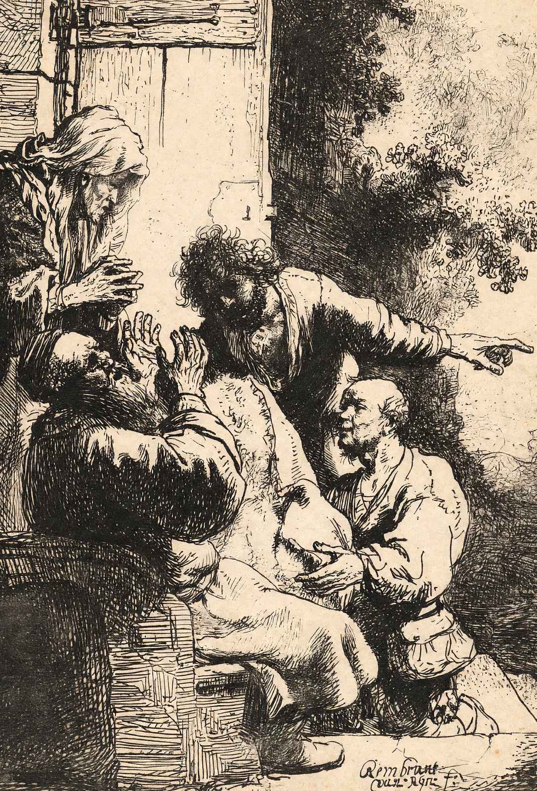 Joseph`s Coat Brought to Jacob 1633 Drawing by Rembrandt Art Print (6 Sizes)