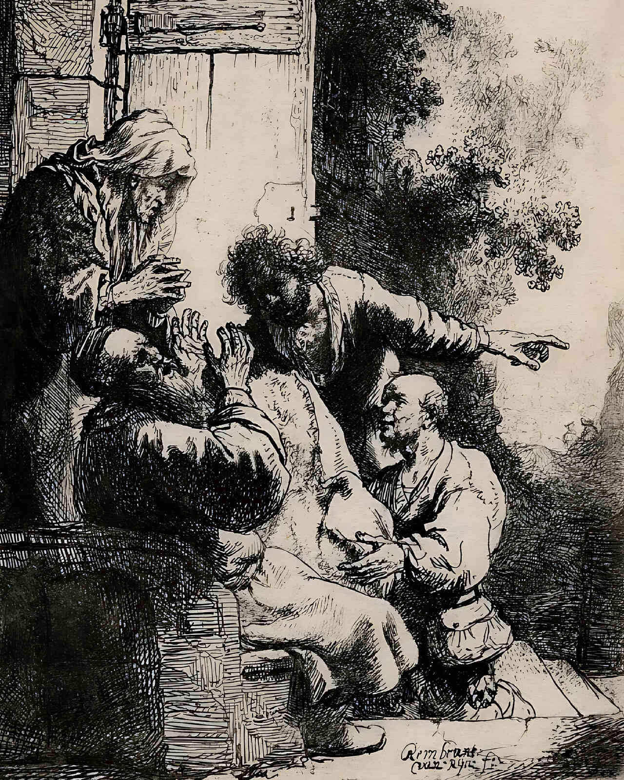 Joseph`s Coat Brought to Jacob Painting by Rembrandt 8x10" Art Print - Restored