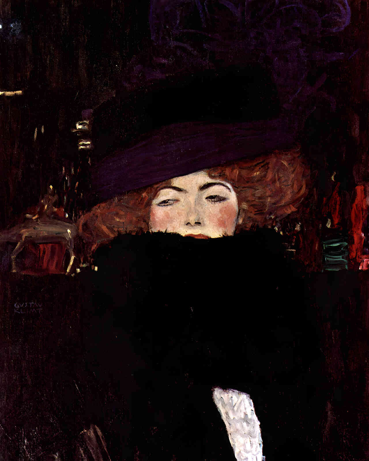 Lady with Hat and Featherboa 1909 Painting by Gustav Klimt 8x10" Art Print