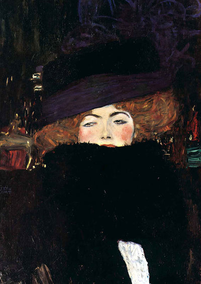 Lady with Hat and Featherboa Art Print 1909 Painting by Gustav Klimt (6 Sizes)
