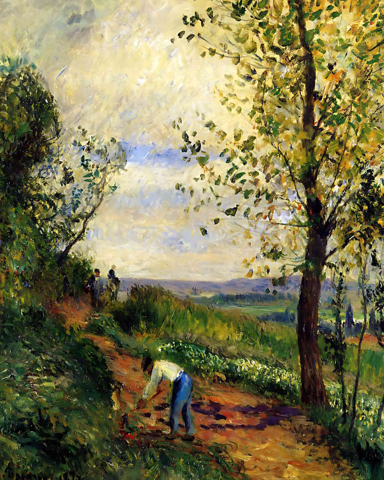 Landscape with a Man Digging Painting by Camille Pissarro 8x10" Art Print