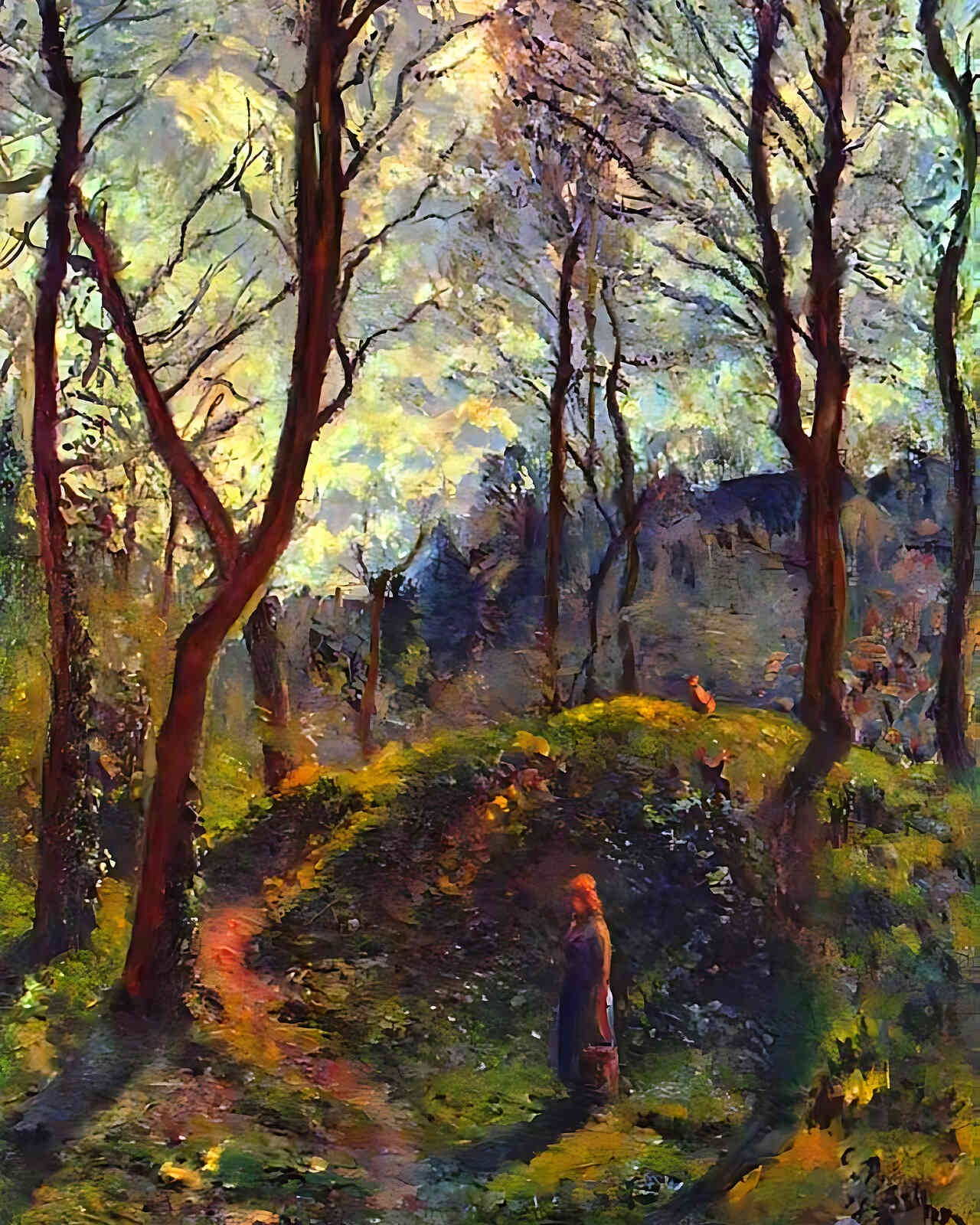Landscape with Big Trees Painting by Camille Pissarro 8x10" Art Print - Restored