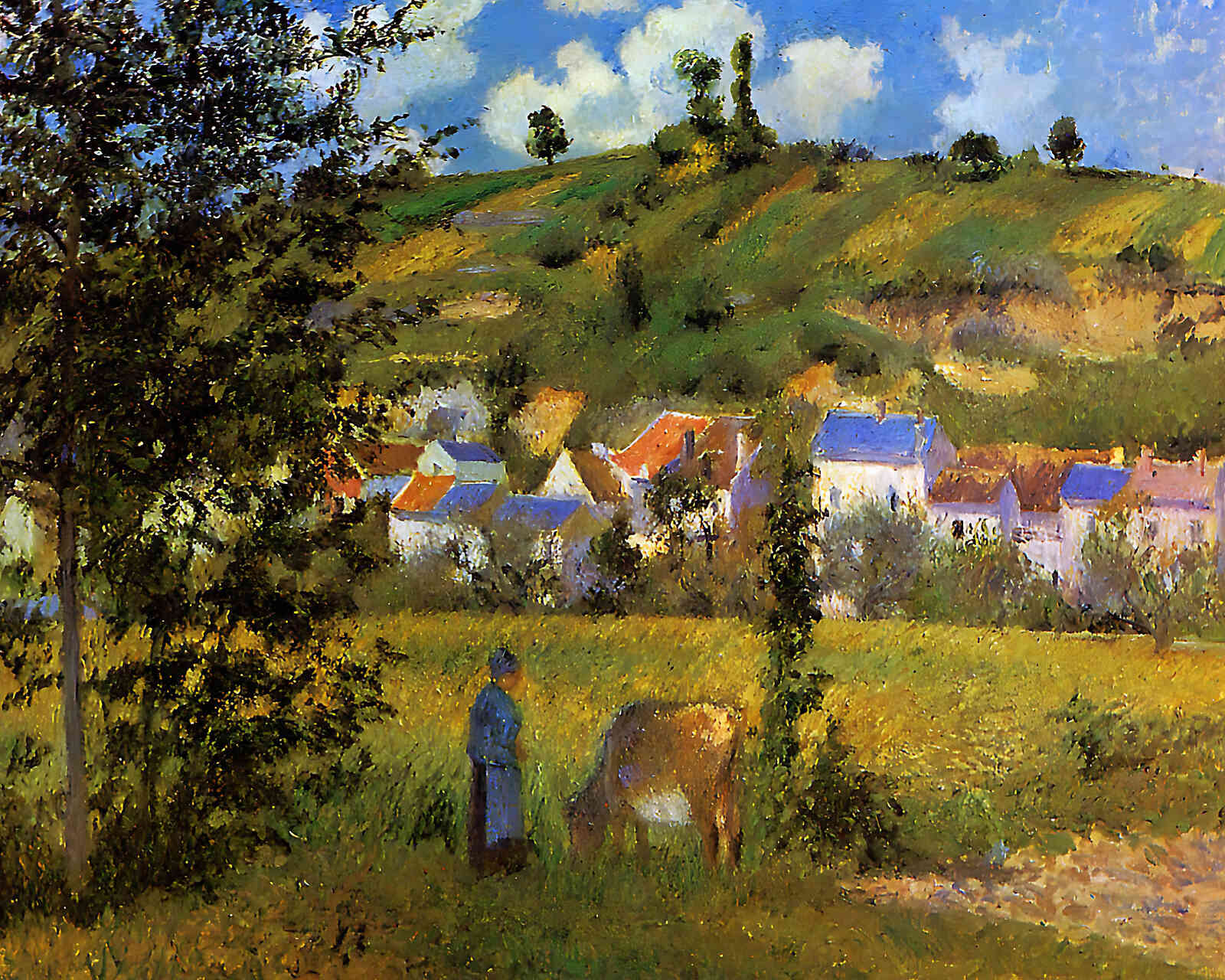 Landscape at Chaponval Painting by Camille Pissarro 8x10" Art Print - Restored