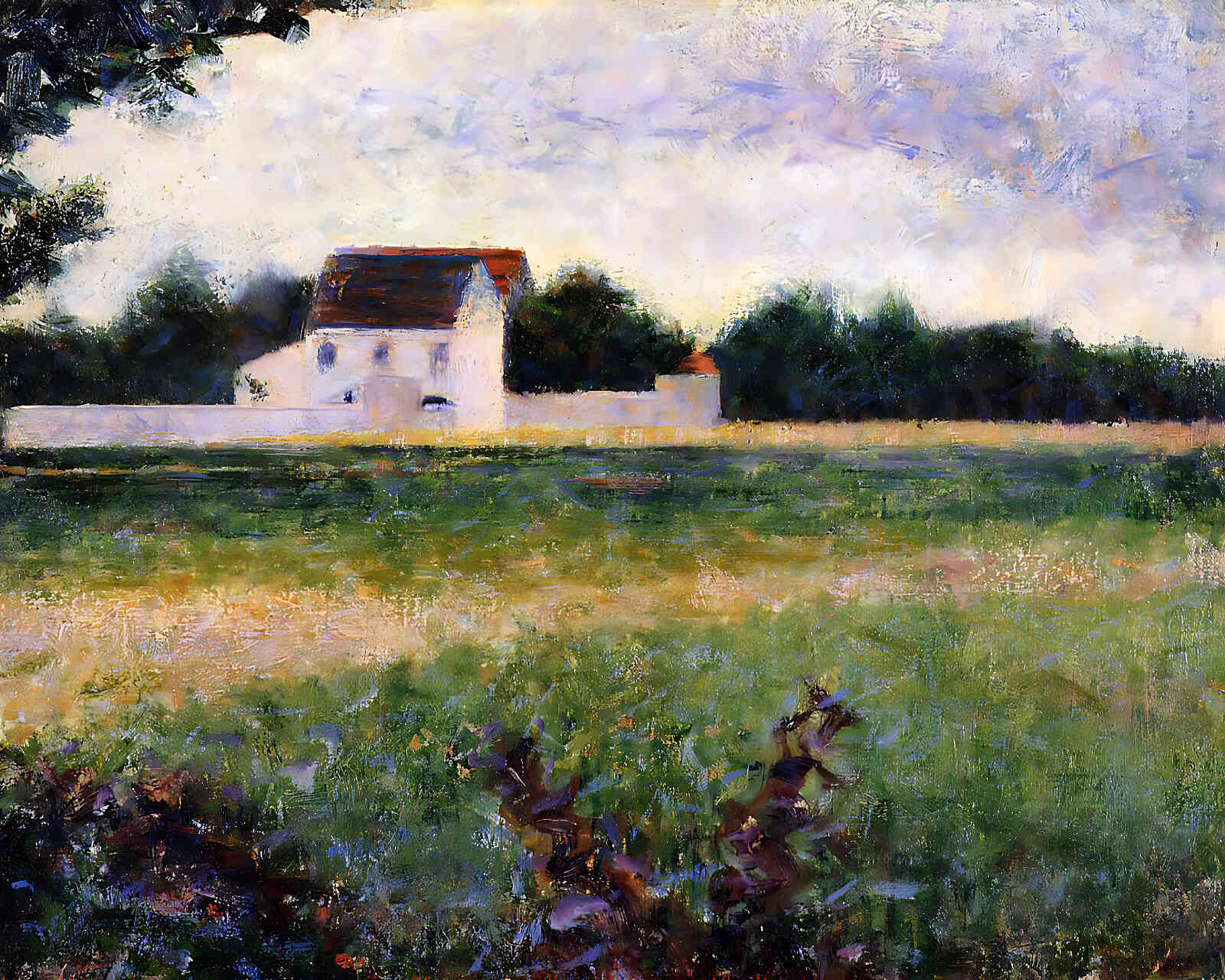 Landscape in the Ile-De-France Painting by Georges Seurat 8x10" Art Print