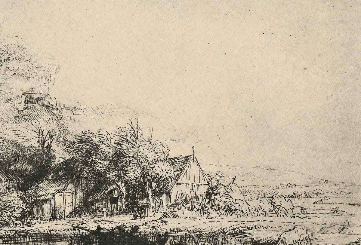 Landscape with a Cow Drinking Art Print 1649 Drawing by Rembrandt (6 Sizes)