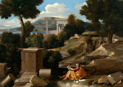 Landscape with Saint John on Fine Art Print Patmos by Nicolas Poussin (6 Sizes)