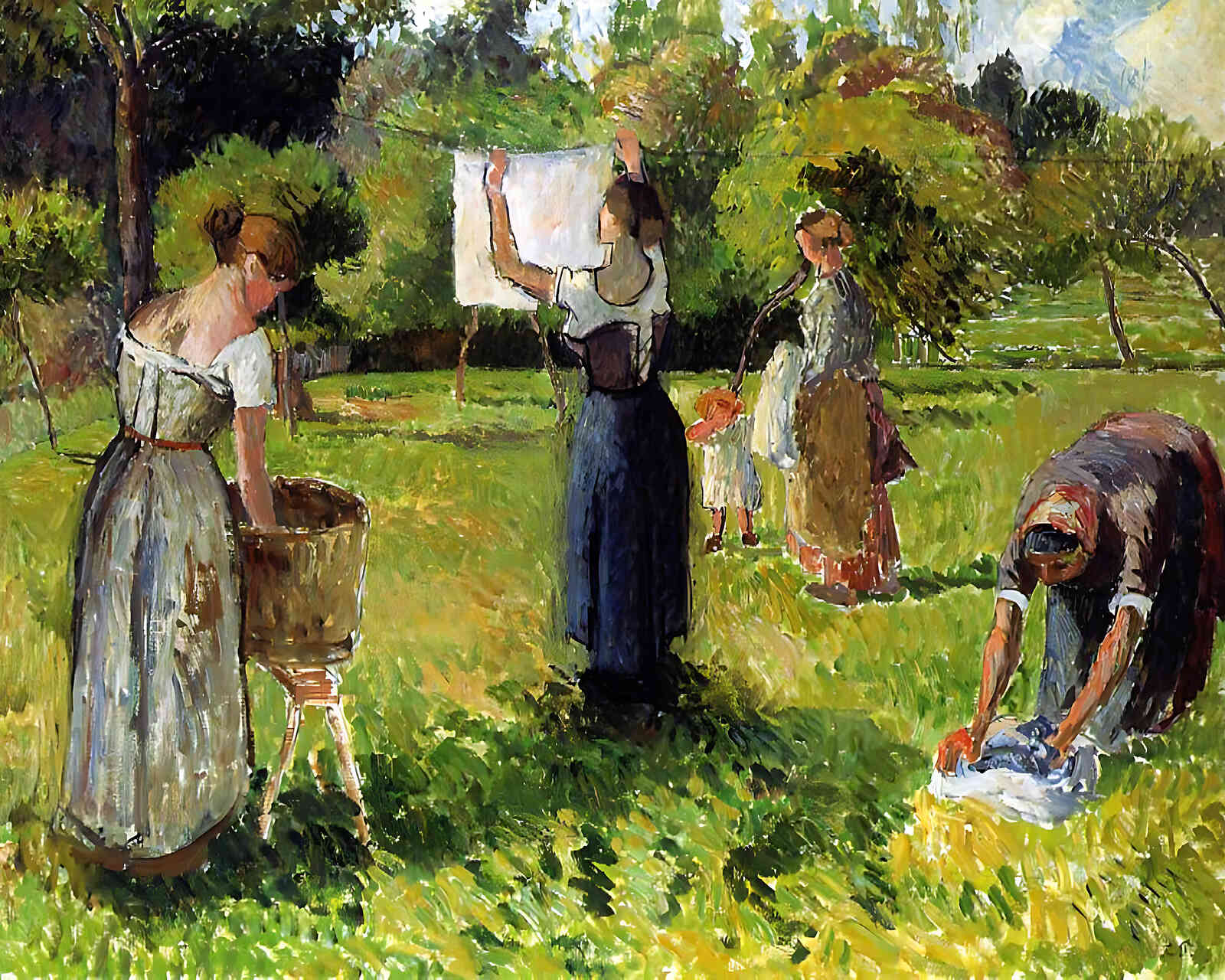 Laundresses at Eragny () Painting by Camille Pissarro 8x10" Art Print - Restored