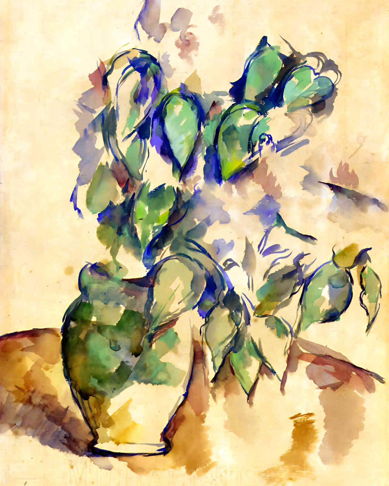 Leaves in a Green Pot Painting by Paul Cezanne 8x10" Art Print - Acid Free