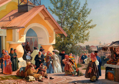 Leaving Church in Pskov Painting by Aleksandr Morozov Art Print (6 Sizes)