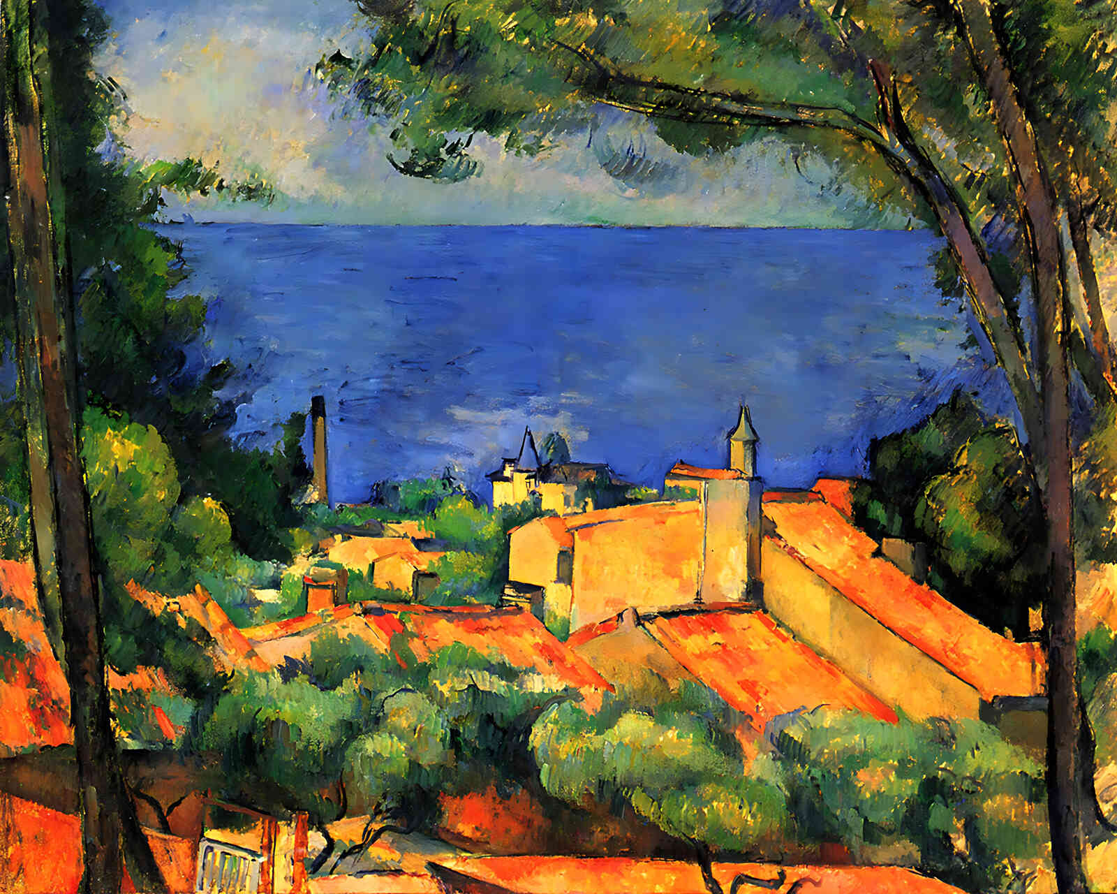 L'Estaque with Red Roofs Painting by Paul Cezanne 8x10" Art Print - Restored
