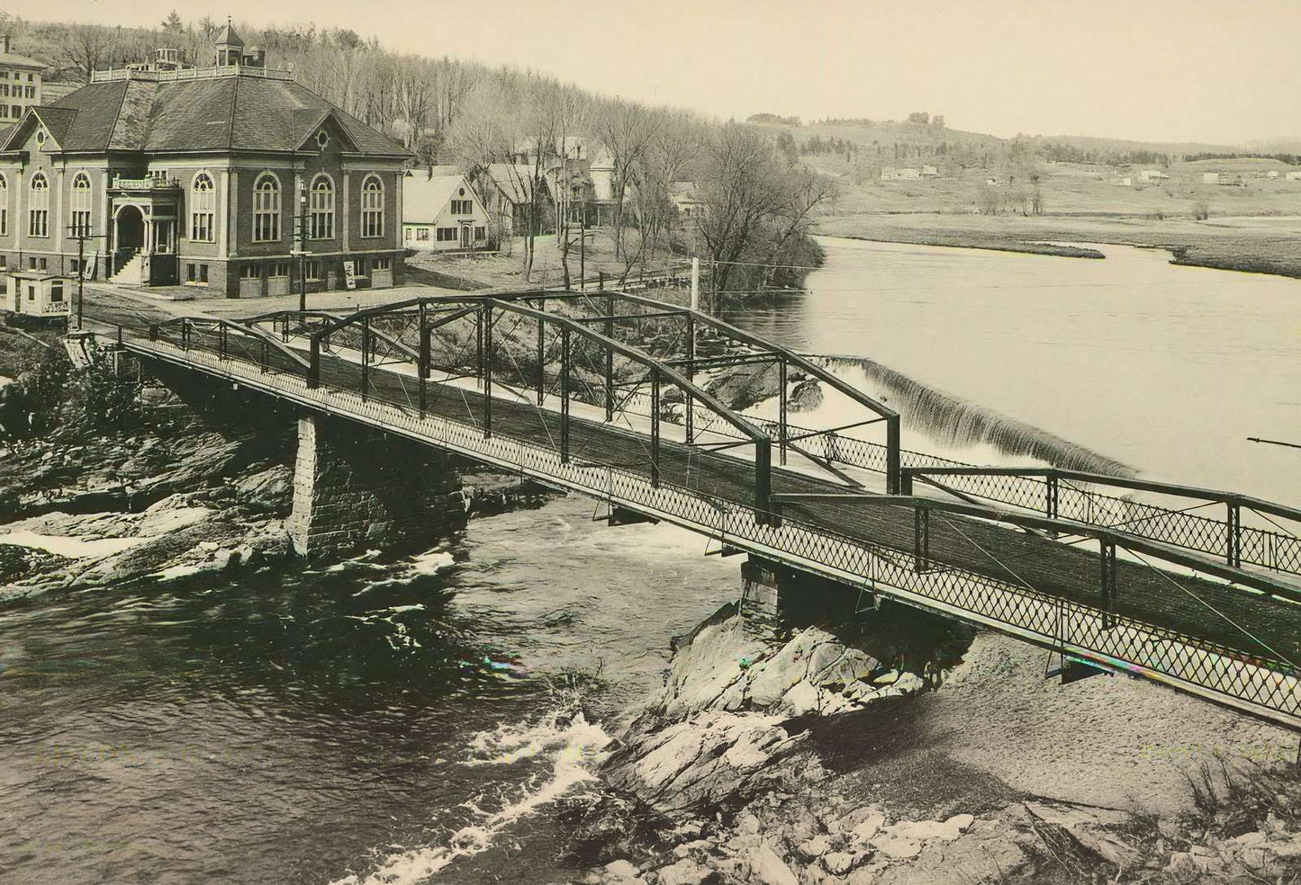 Opera House Bridge and Falls Lisbon NH in 1906 Vintage Print (7 Sizes)