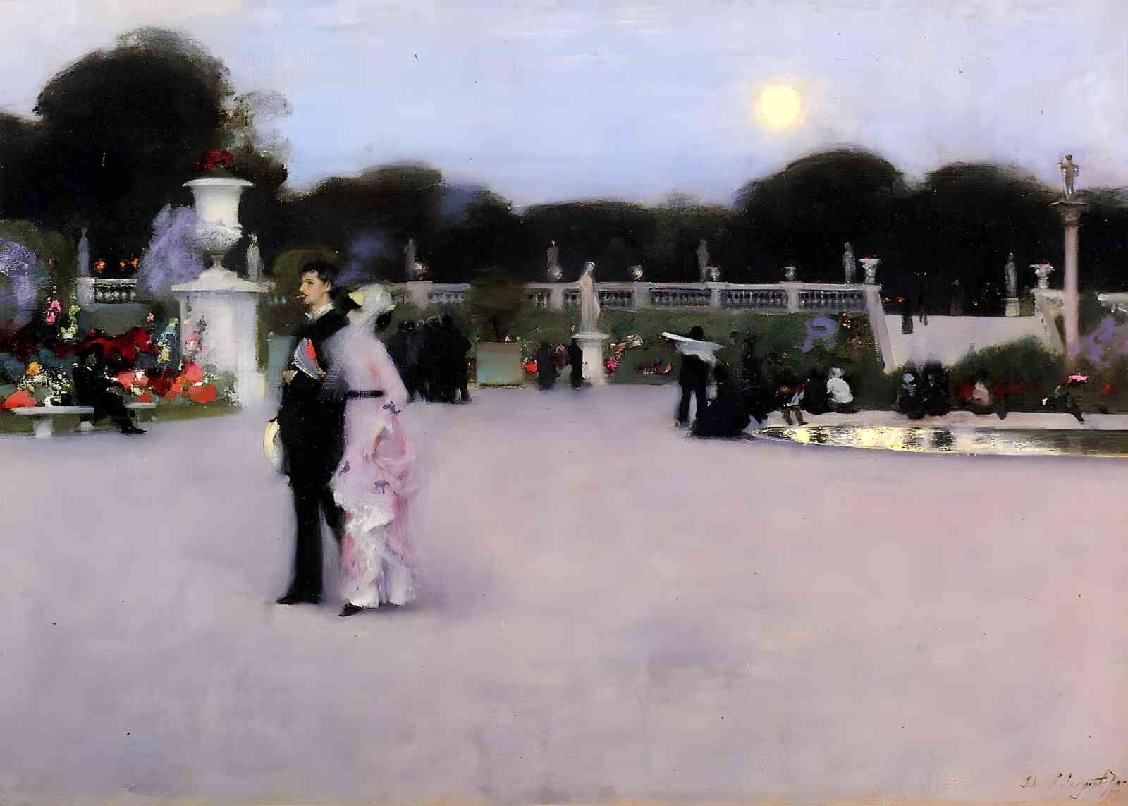 Luxembourg Gardens at Twilight 1879 Painting by John Singer Sargent 8x10" Art Print