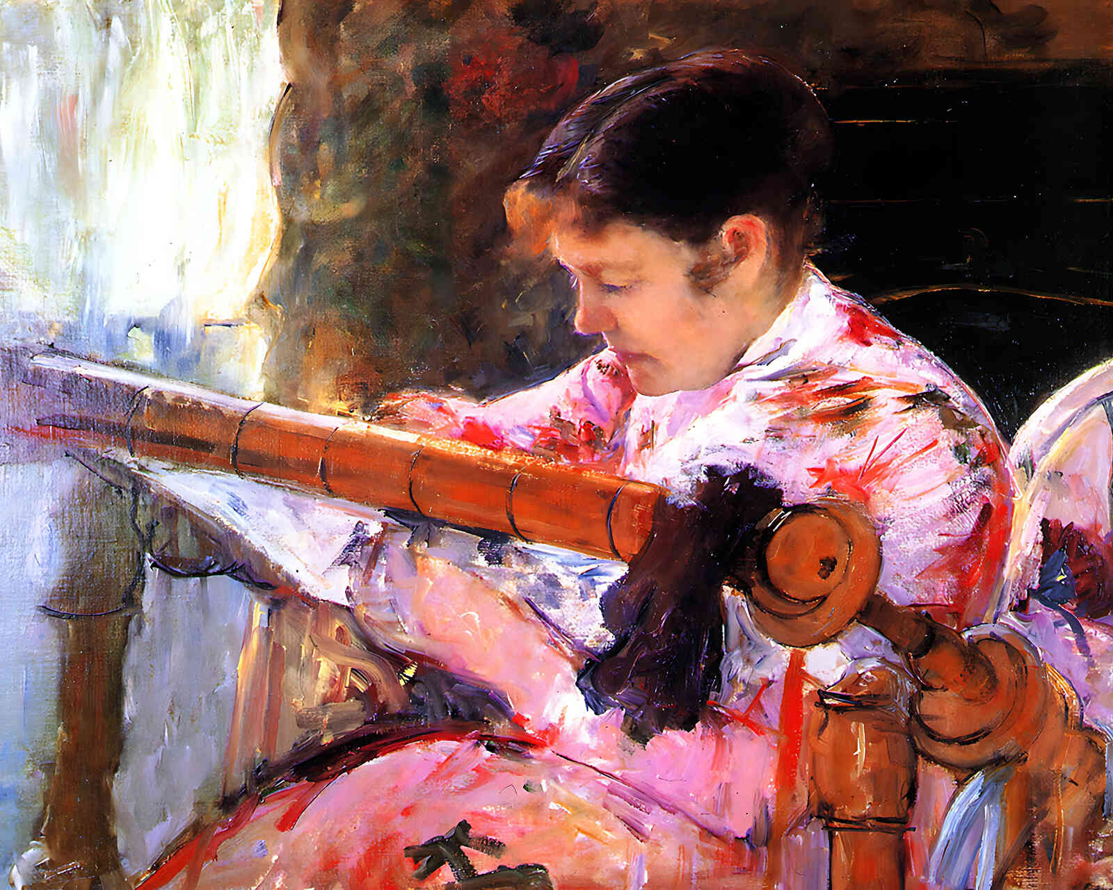 Lydia at the Tapestry Loom Painting by Mary Cassatt 8x10" Art Print - Restored
