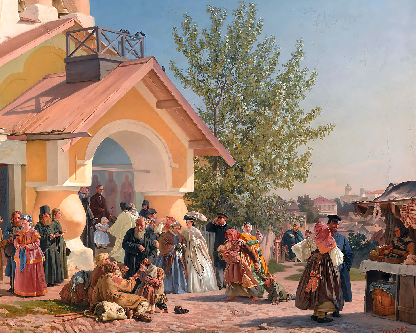 Leaving Church in Pskov Painting by Aleksandr Morozov 8x10" Art Print