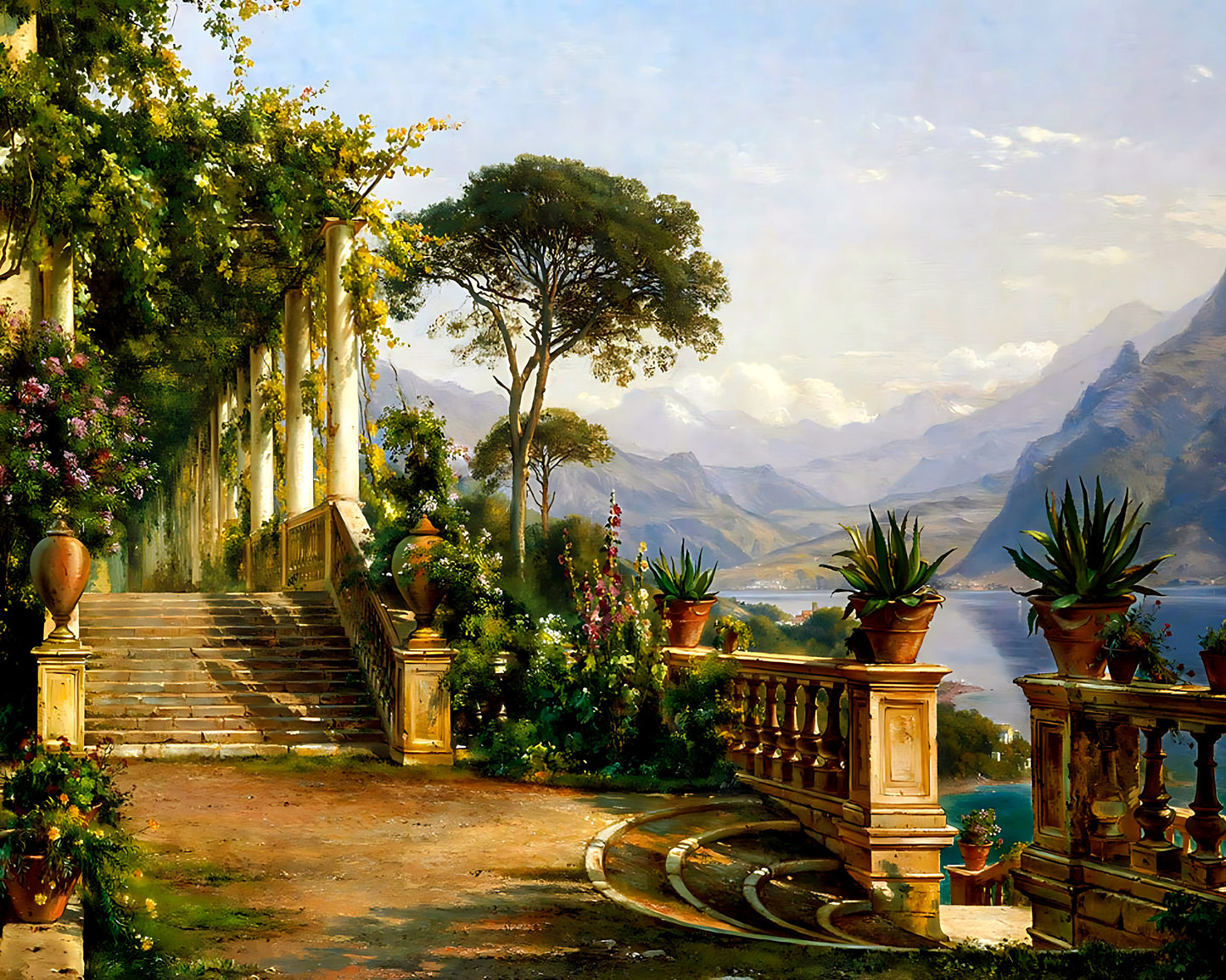 Lodge on Lake Como Painting by Carl Frederik Aagaard 8x10" Art Print