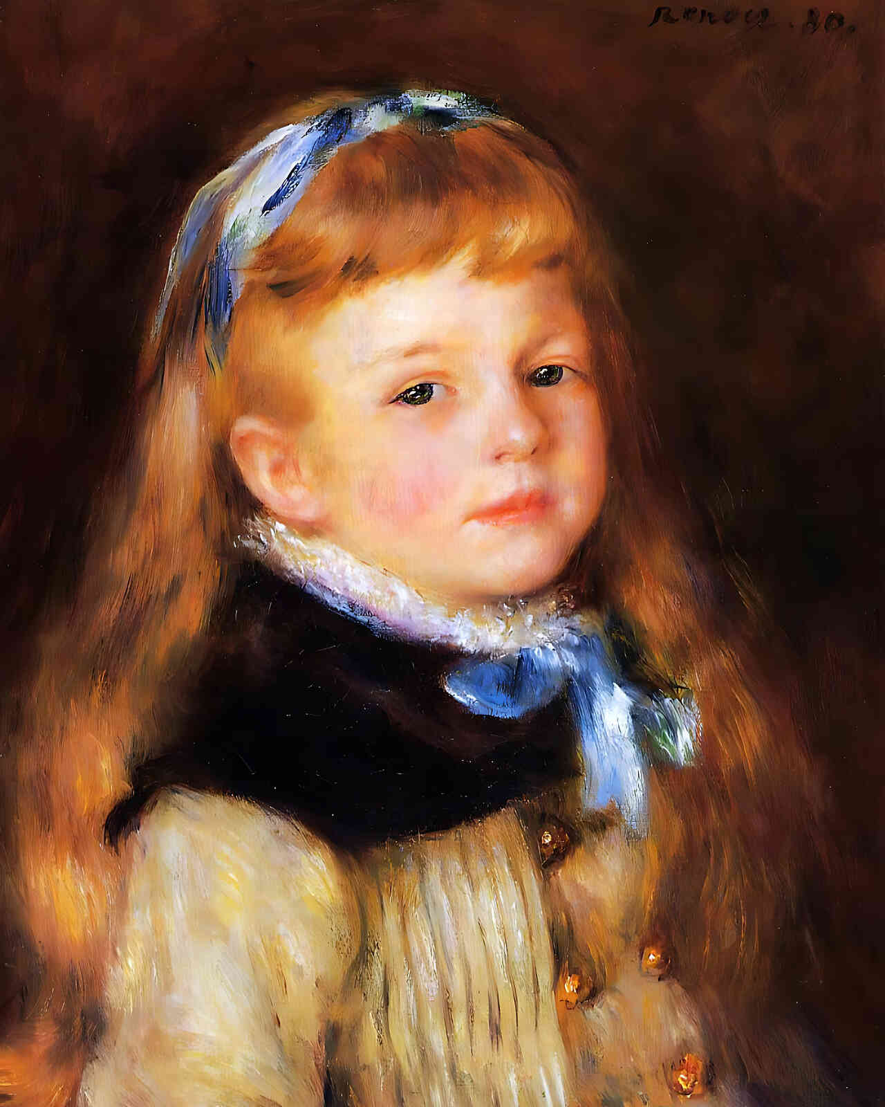 Mademoiselle Grimprel in a Blue Ribbon by Pierre-Auguste Renoir 8x10" Print