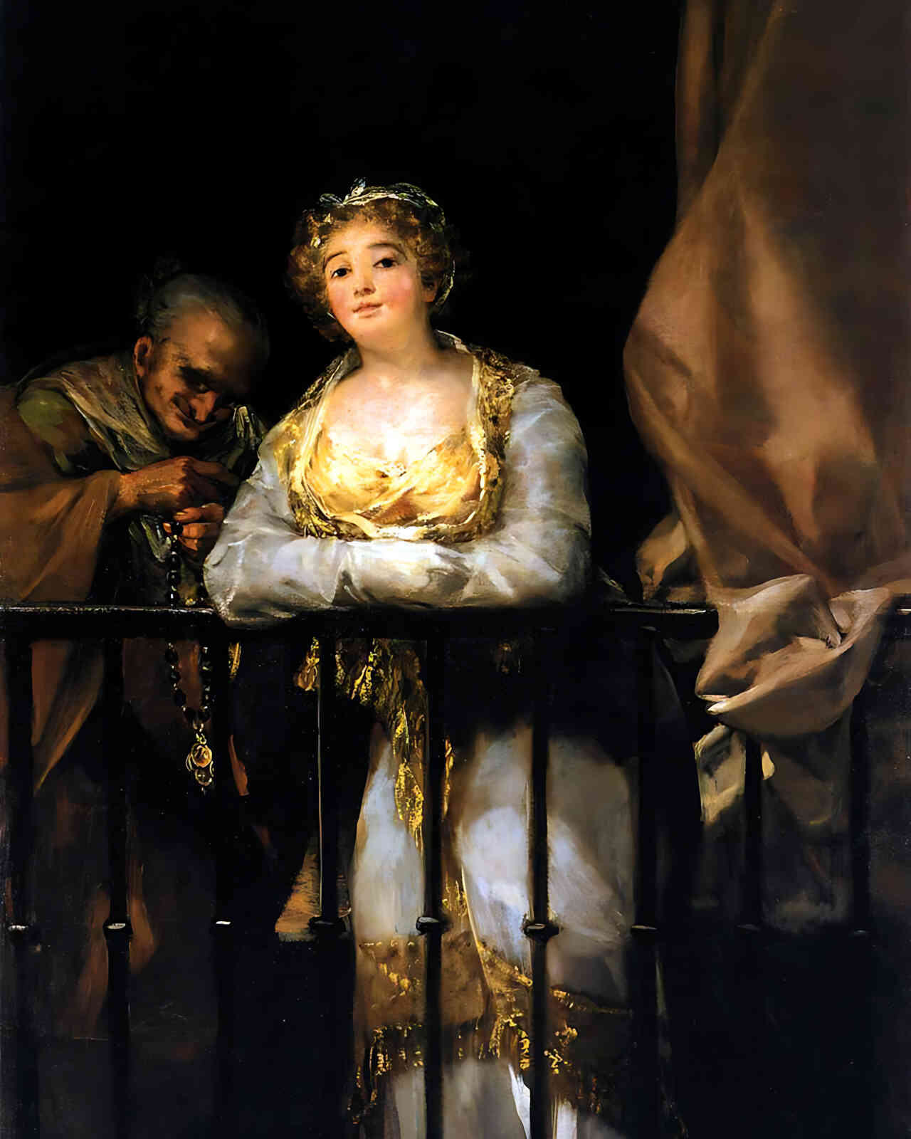 Maja and Celestina on a Balcony Painting by Francisco Goya 8x10" Art Print