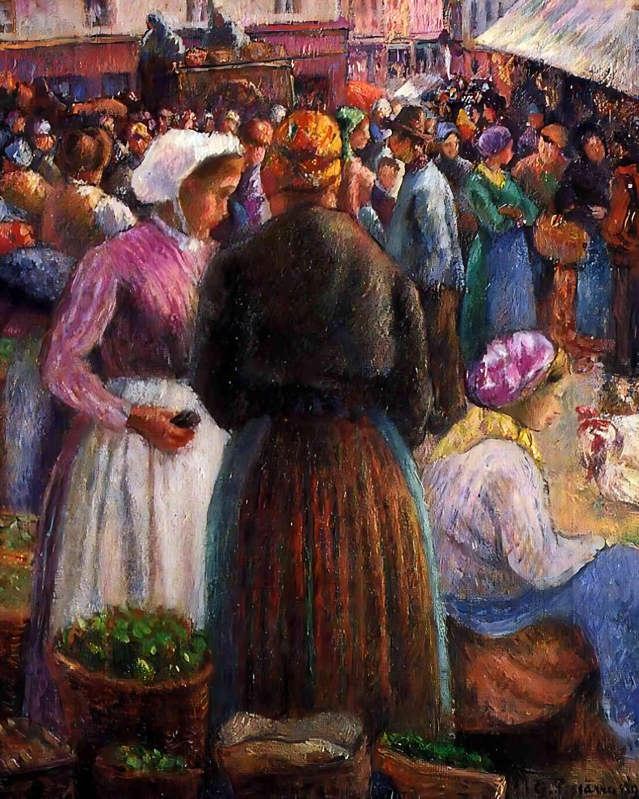 Market at Pontoise () Painting by Camille Pissarro 8x10" Art Print - Restored