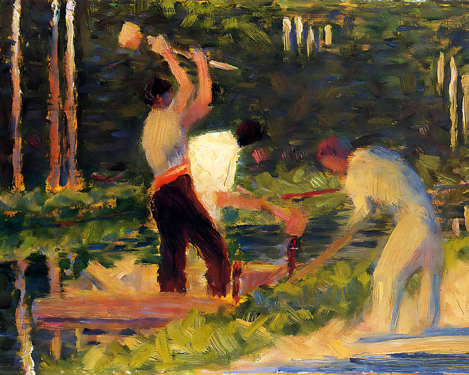 Men Laying Stakes Painting by Georges Seurat 8x10" Art Print - Restored