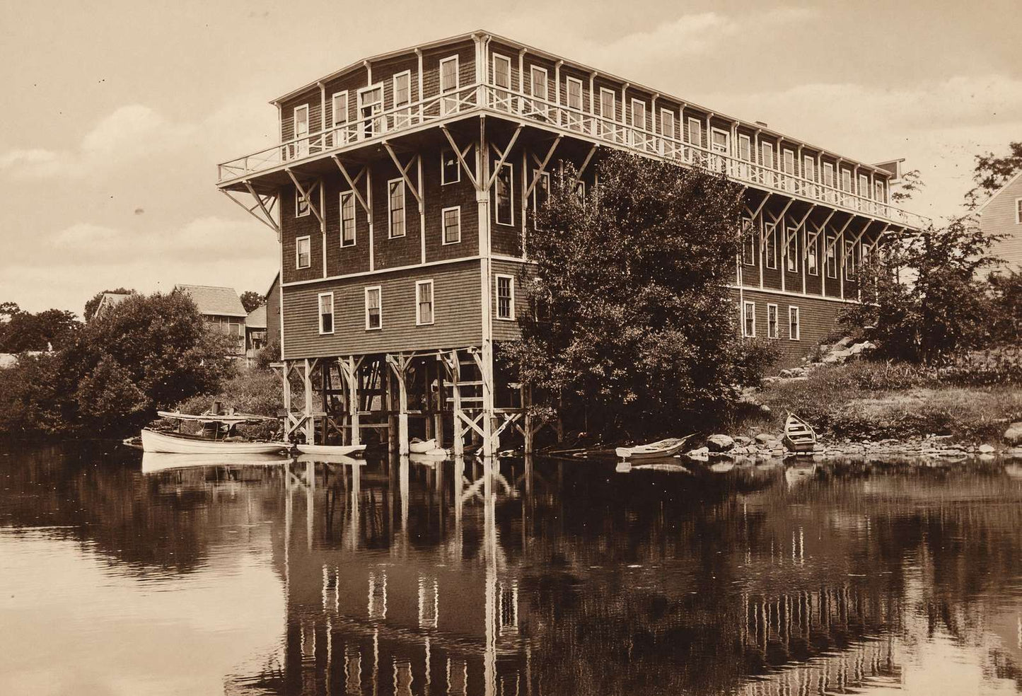 Messalonskee Hall Oakland Maine in 1905 Vintage Print (7 Sizes)