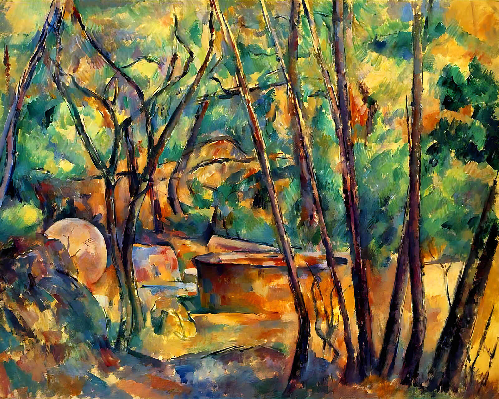 Millstone and Cistern Under Trees Painting by Paul Cezanne 8x10" Art Print