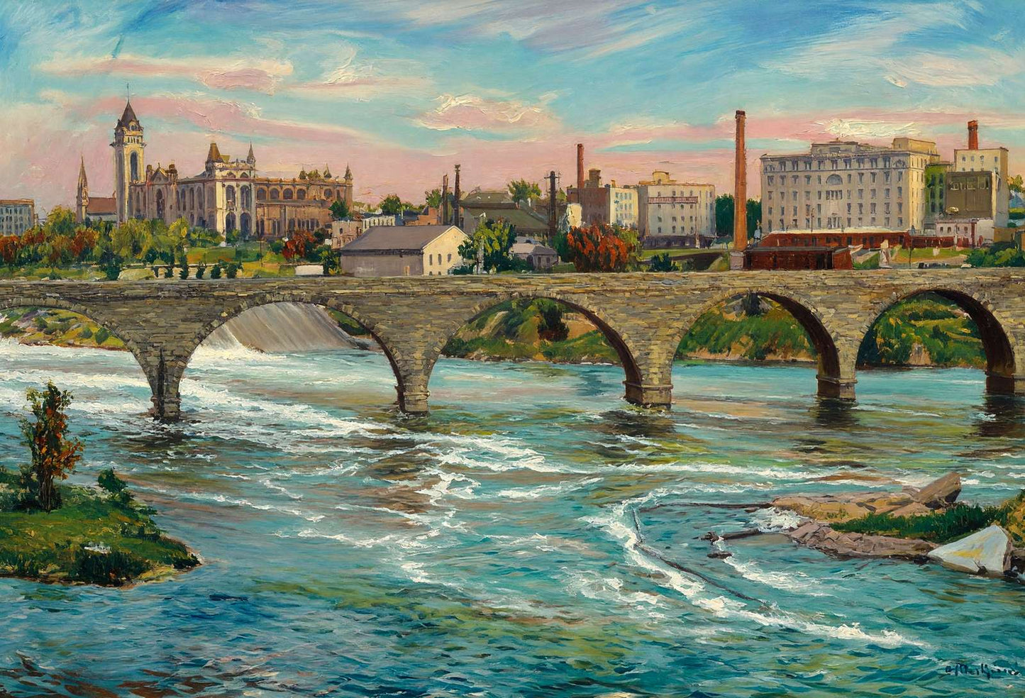 Stone Arch Bridge and Flour Mills Minneapolis in 1906 Art Print (7 Sizes)