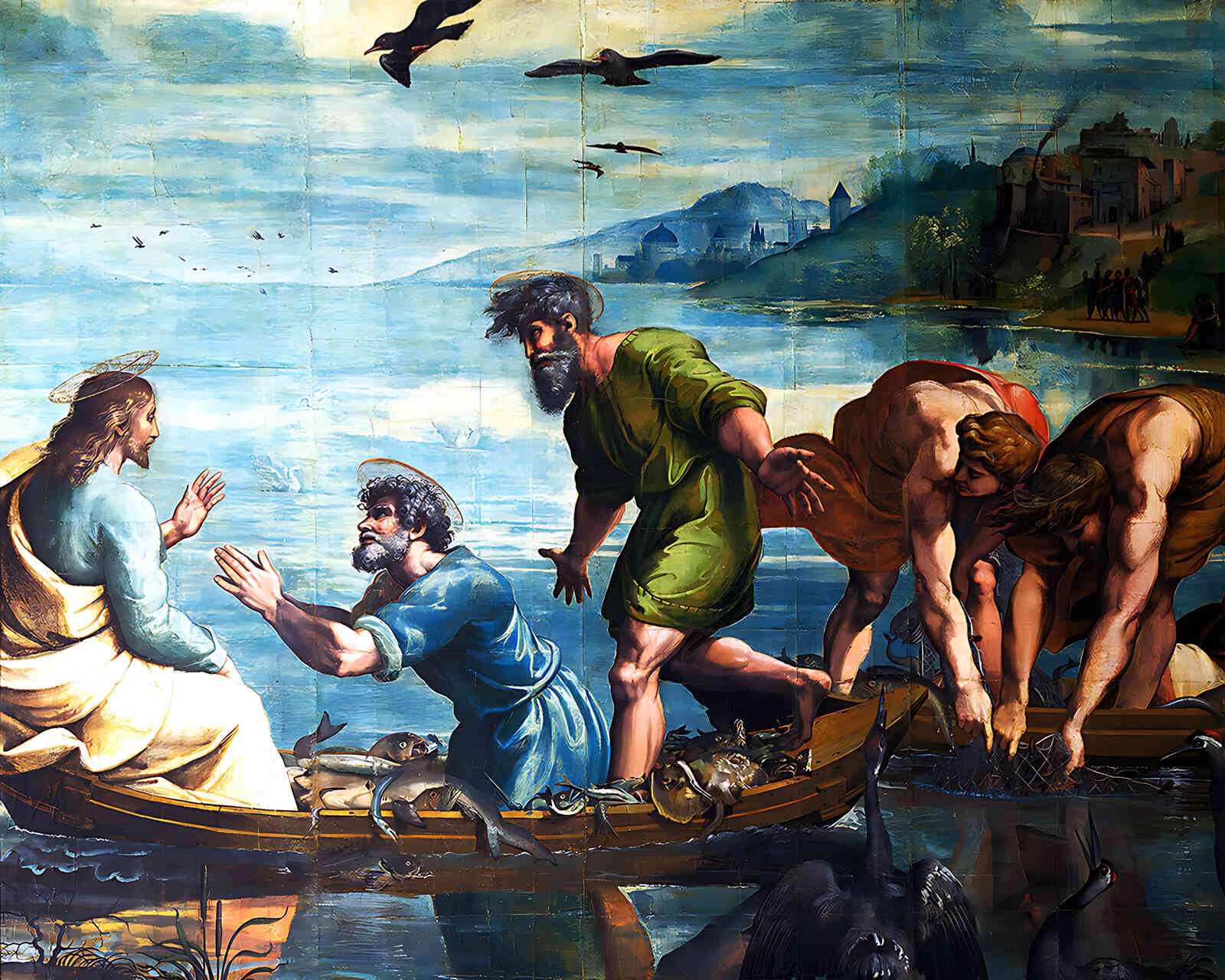 Miraculous Draught of Fishes () Painting by Raphael 8x10" Art Print - Restored