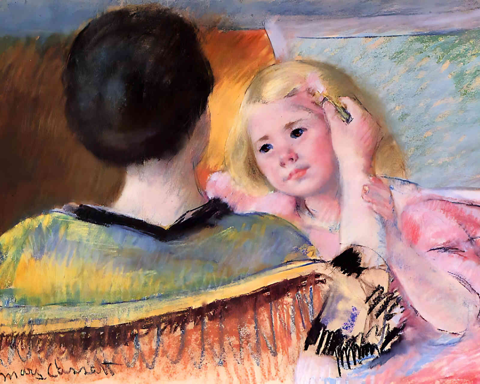 Mother Combing Sara's Hair Painting by Mary Cassatt 8x10" Art Print - Acid Free