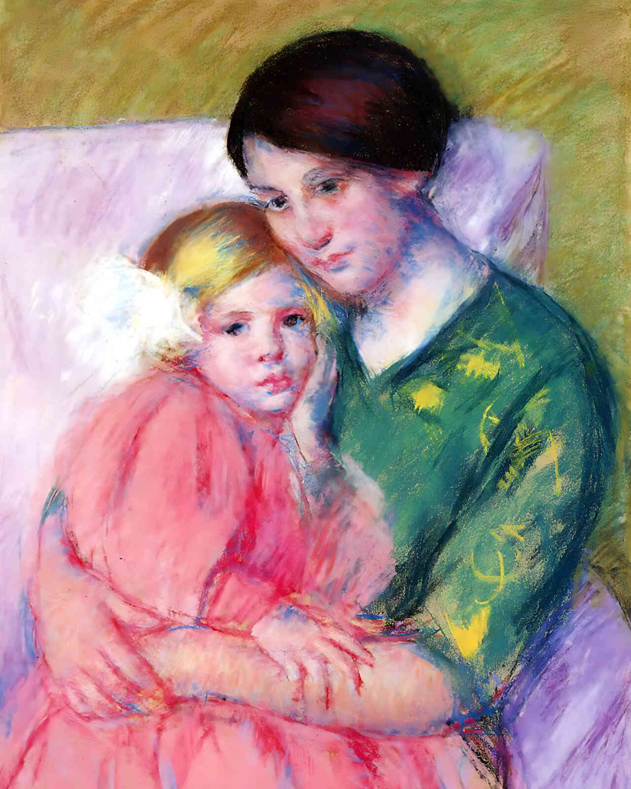 Mother and Child Reading Painting by Mary Cassatt 8x10" Art Print - Restored